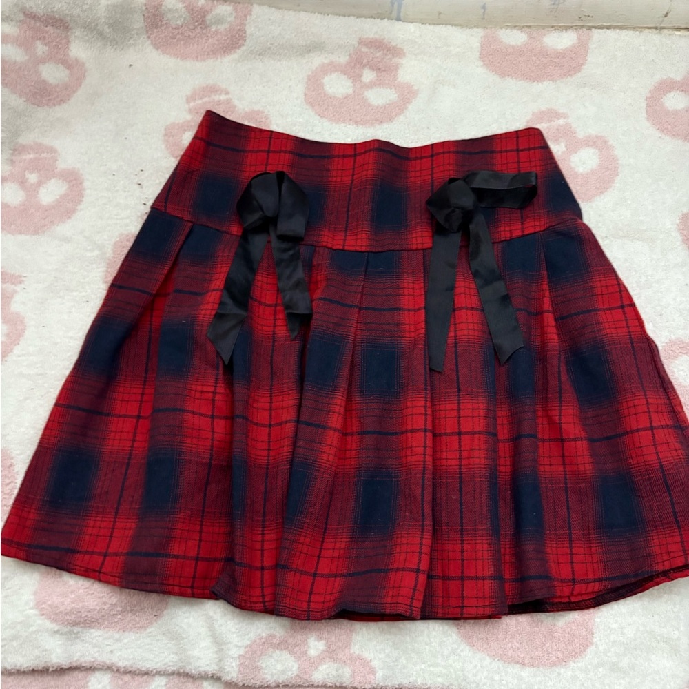 Plaid Red and Black Skirt with Bows